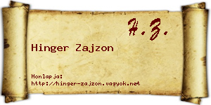 Hinger Zajzon névjegykártya